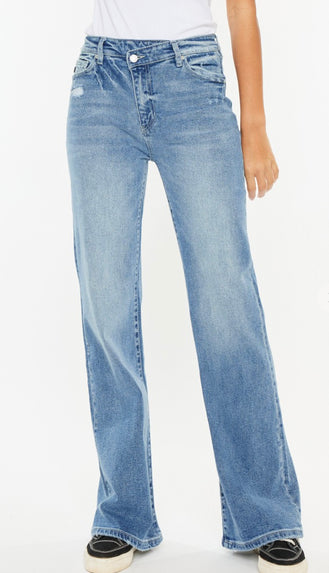 Kancan High Rise Wide Straight- Med Wash