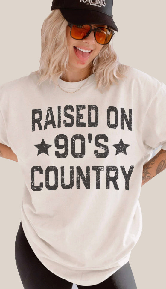 Raised On 90's Country Oversized Graphic Tee- Ivory