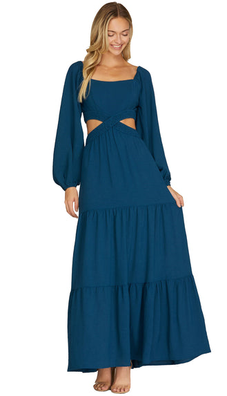 Make An Impression Open Waist Maxi Dress - Teal