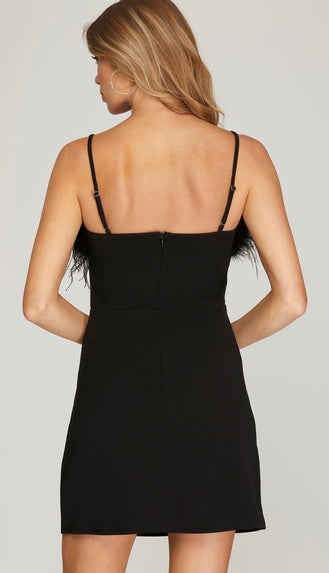 Find Me There Feather Crop Top- Black