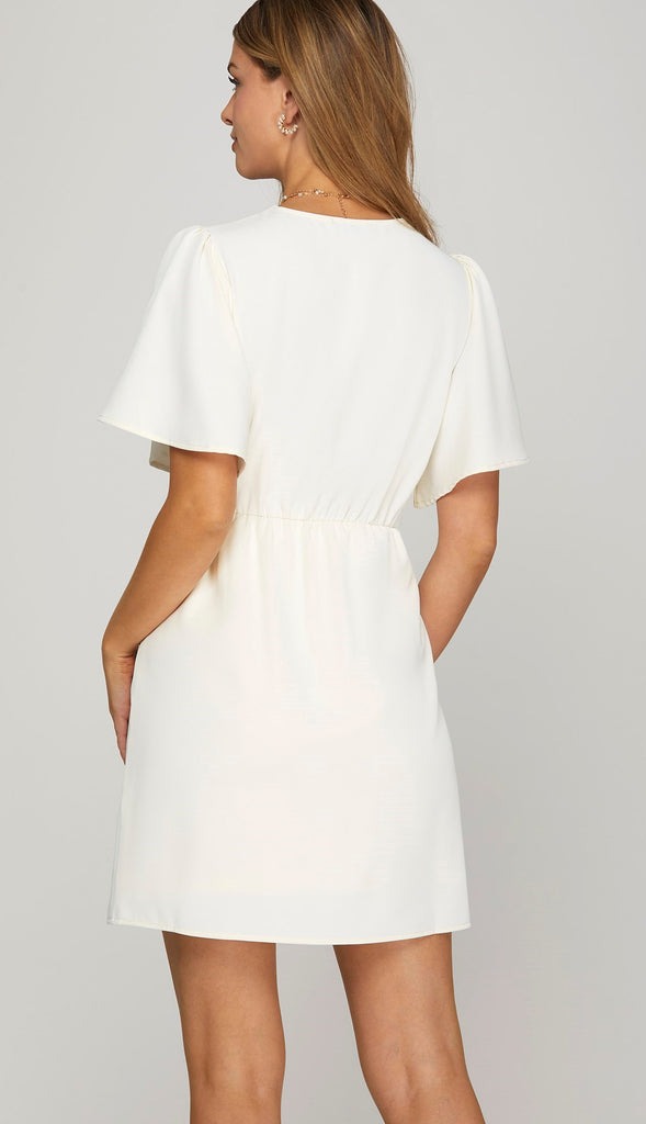 That's A Wrap Ruffled Wrap Dress- Off White
