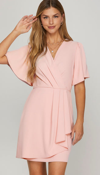 That's A Wrap Ruffled Wrap Dress- Lt. Pink