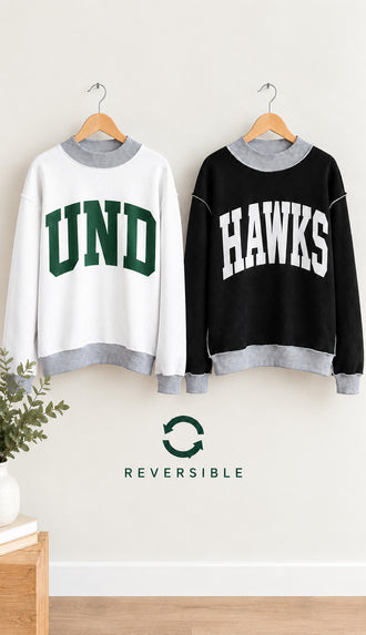 UND Hawks Reversible Oversized Sweatshirt- (White/Green UND)