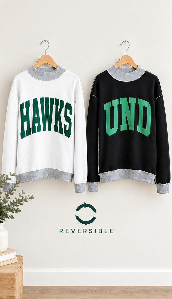 UND Hawks Reversible Oversized Sweatshirt- (Black/Green UND)