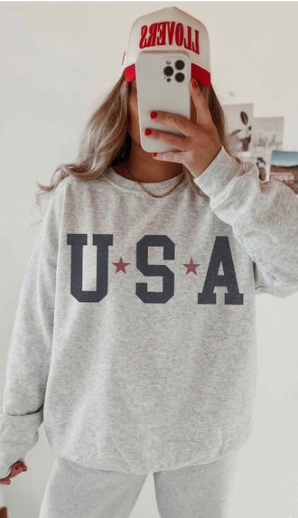 USA Stars Graphic Sweatshirt- Ash