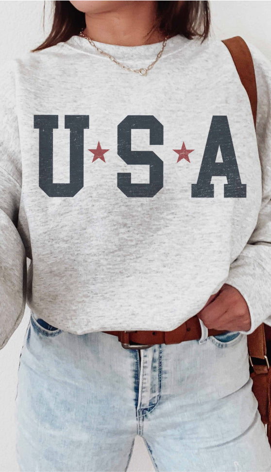 USA Stars Graphic Sweatshirt- Ash