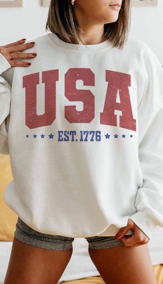 USA Est. 1776 Oversized Sweatshirt- Ash Grey