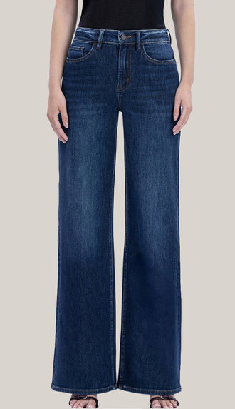 Vervet Olivia Super High Rise Full Length Wide Jeans- Dark Wash