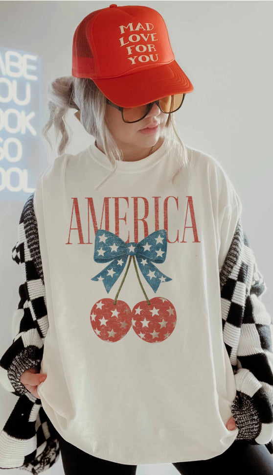 America USA Cherry Graphic Tee- Ivory