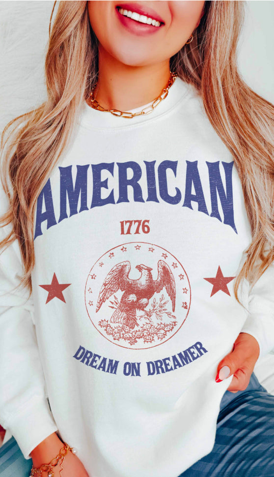 America Dream On Dreamer Oversized Sweatshirt- Ash Grey