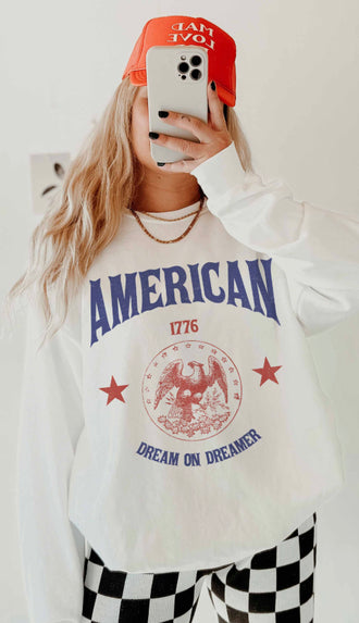 America Dream On Dreamer Oversized Sweatshirt- Ash Grey