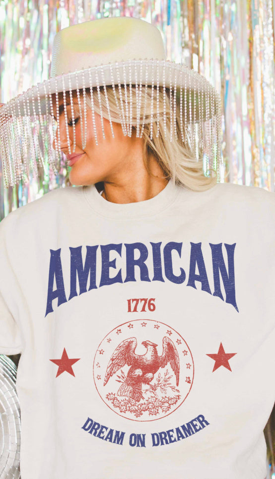 America Dream On Dreamer Oversized Sweatshirt- Ash Grey