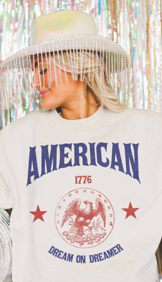 America Dream On Dreamer Oversized Sweatshirt- Ash Grey