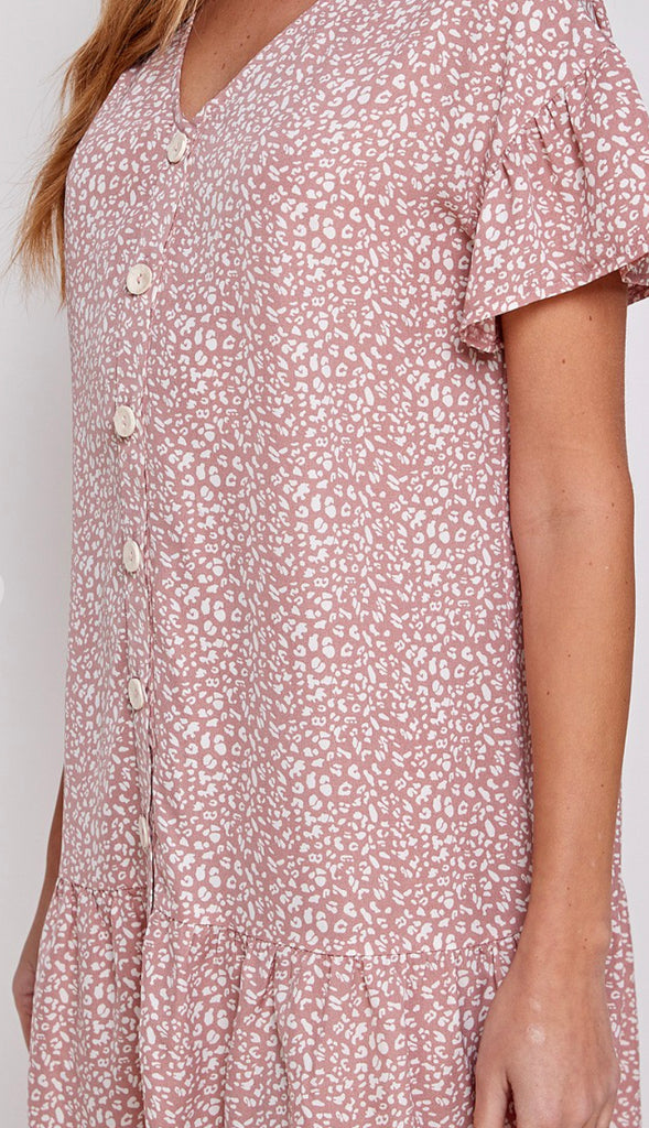 Leoni Animal Print Button Dress- Pink