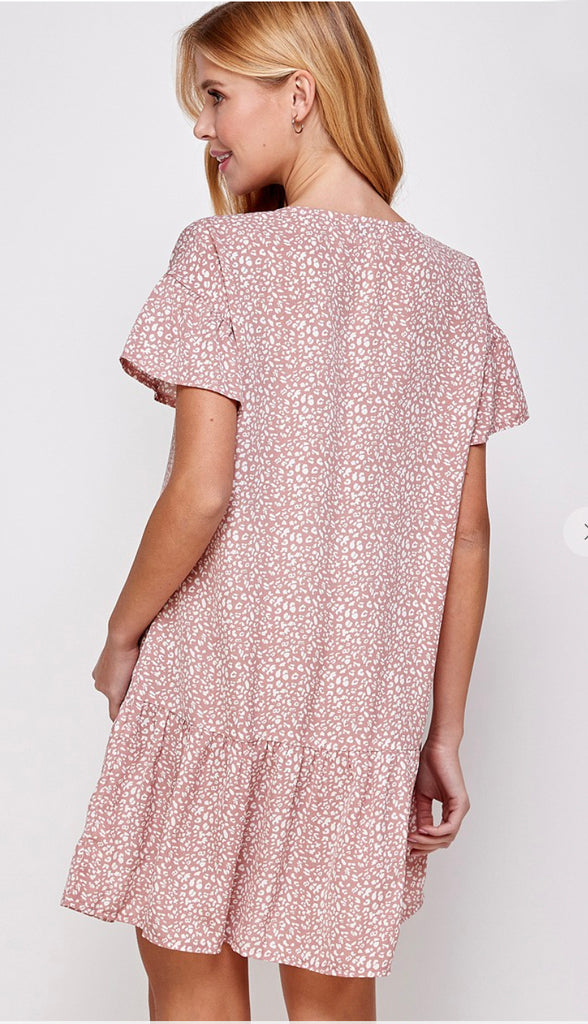 Leoni Animal Print Button Dress- Pink
