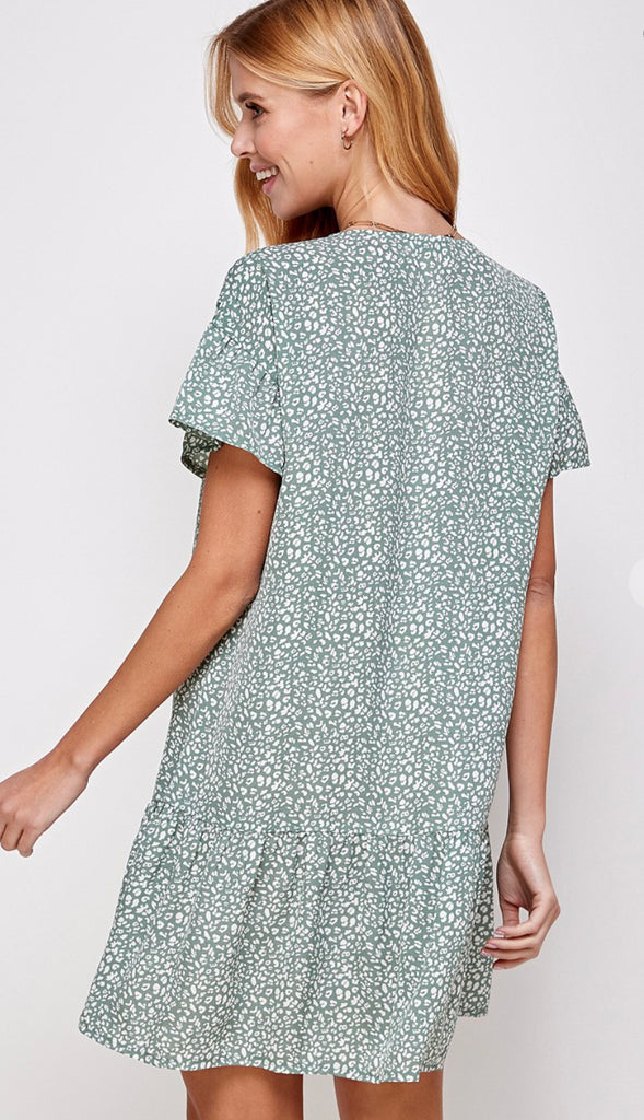 Leoni Animal Print Button Dress- Pink