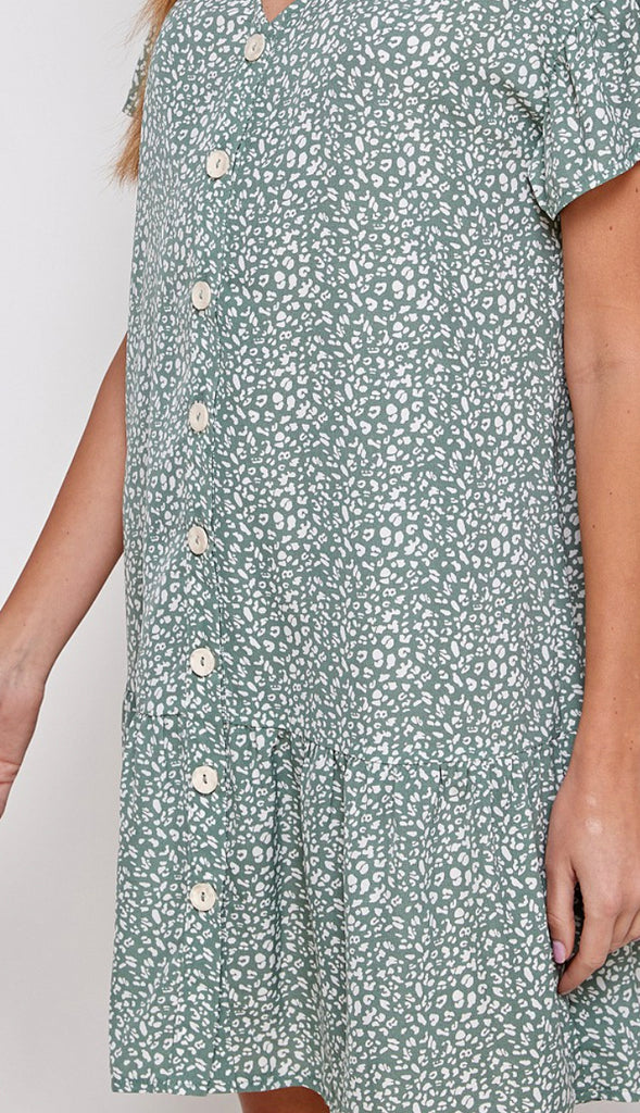 Leoni Animal Print Button Dress- Pink
