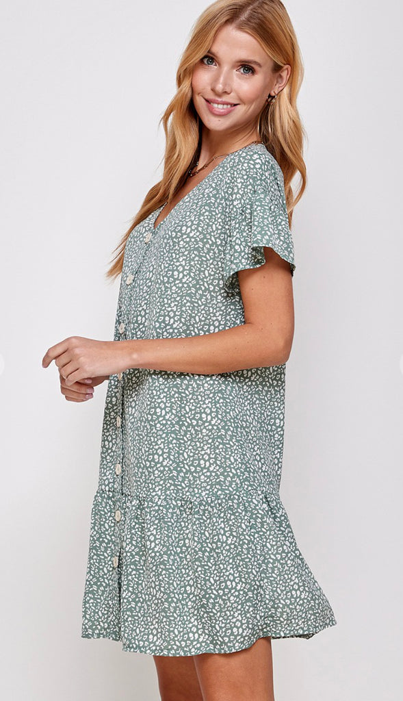 Leoni Animal Print Button Dress- Pink