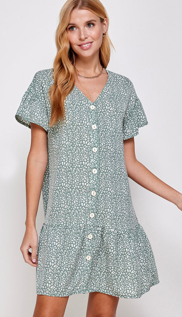 Leoni Animal Print Button Dress- Pink