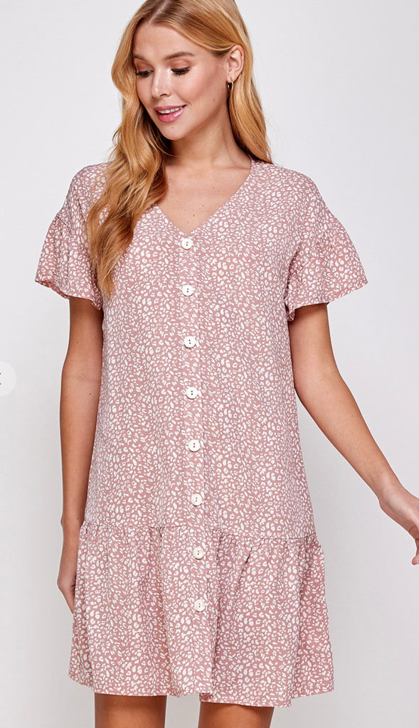 Leoni Animal Print Button Dress- Pink