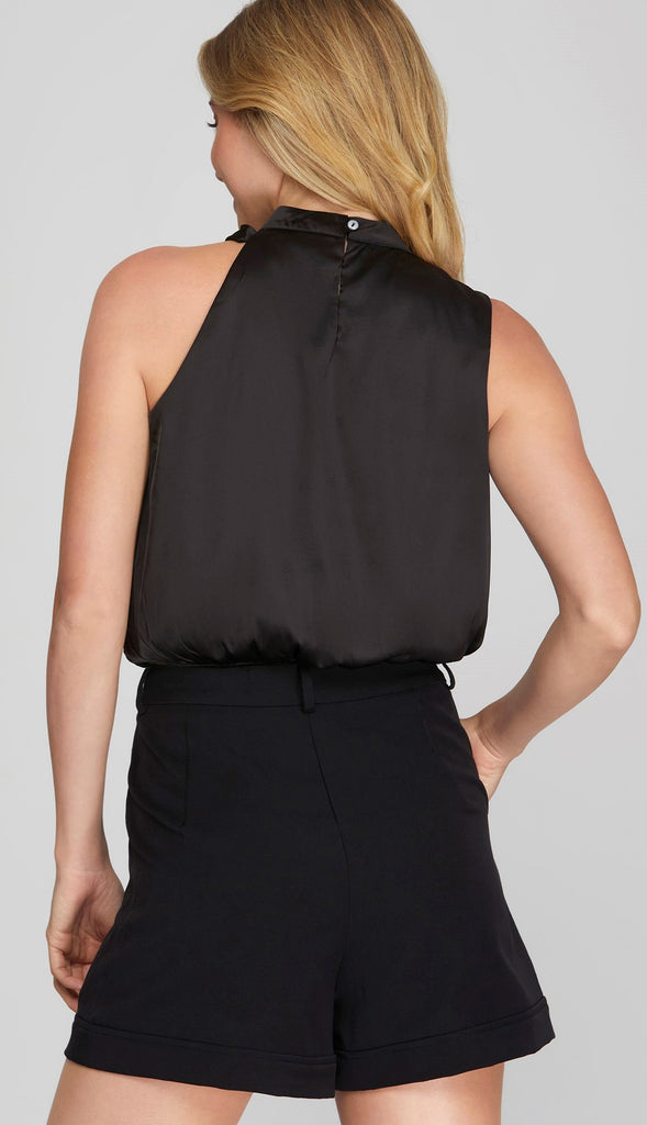 Bri Asymmetrical Mock Neck Top- Neon Yellow