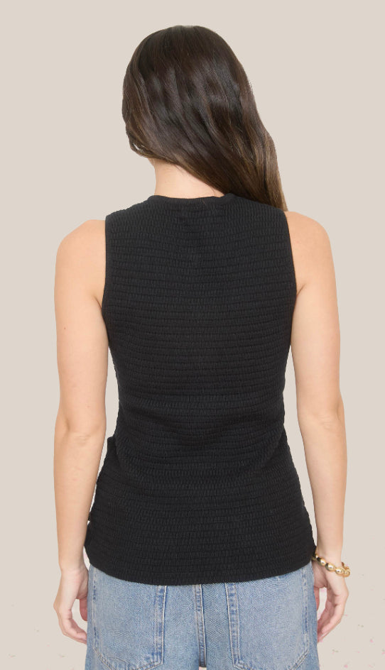 Kate Button Down Knit Vest Tank- Black