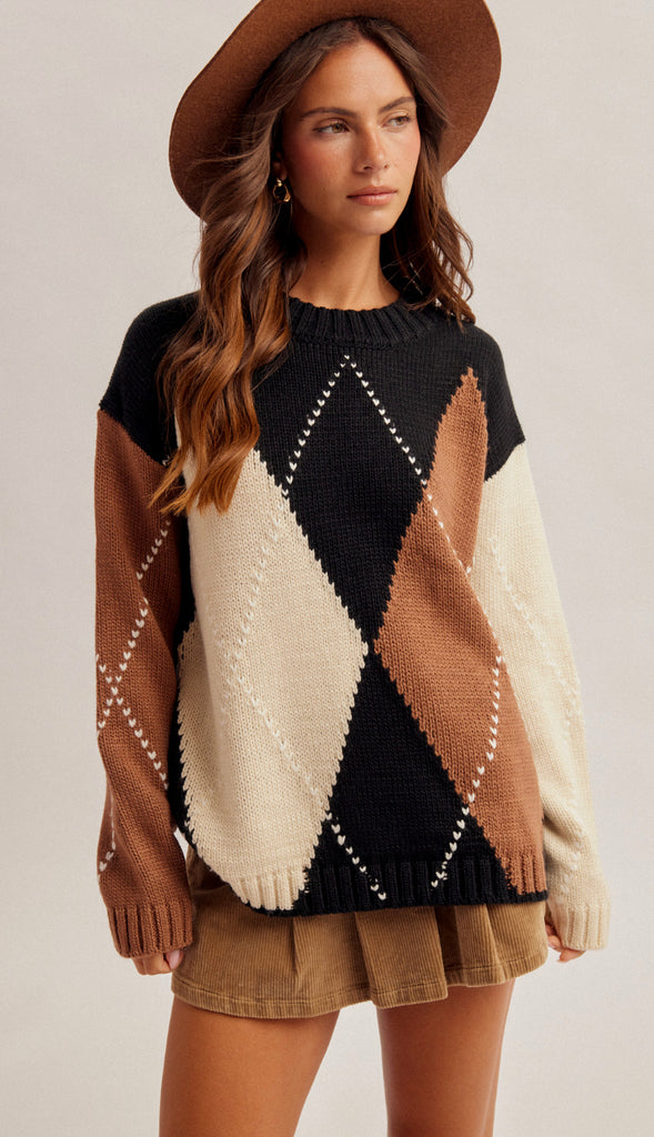 Lennox Argyle Pattern Sweater- Black Multi