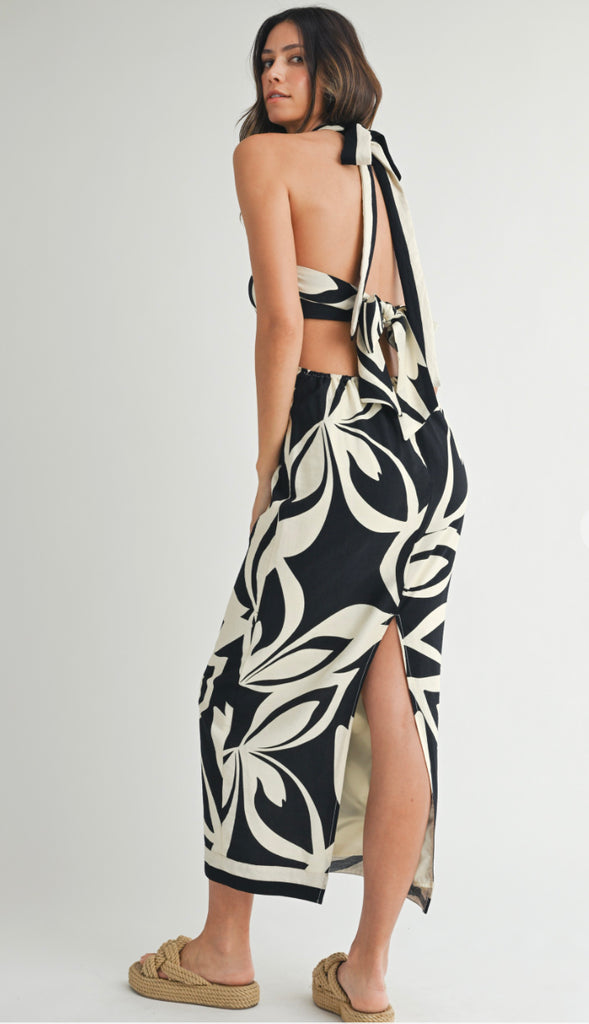 Midnight On The Island Halter Midi Dress- Black