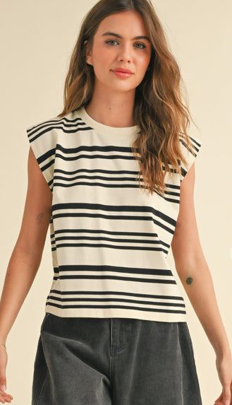 Jillian Stripe Muscle Shirt- White/Black