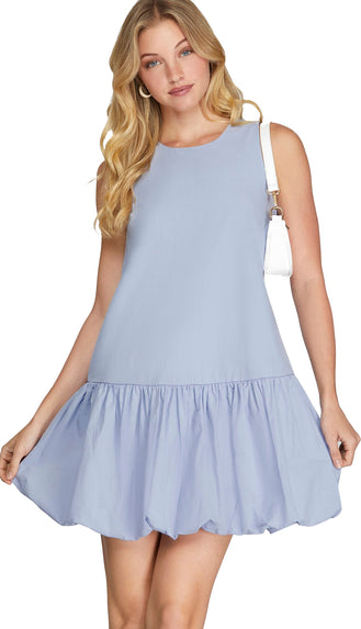 Payton Bubble Hem Dress- Lt Blue