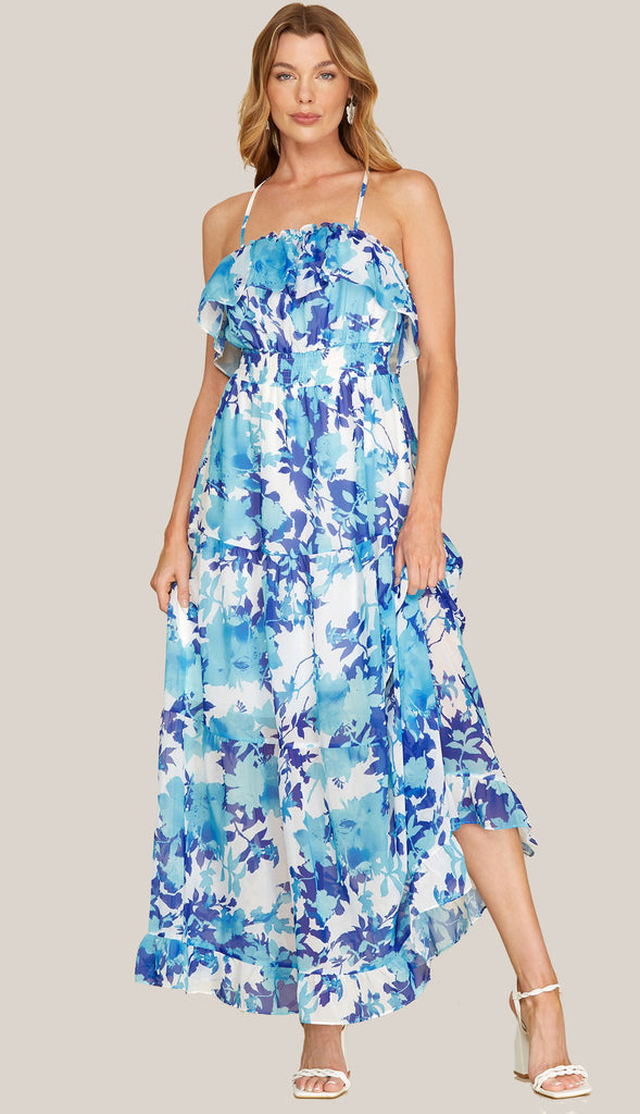 Ocean Breeze Floral Maxi Dress- Blue