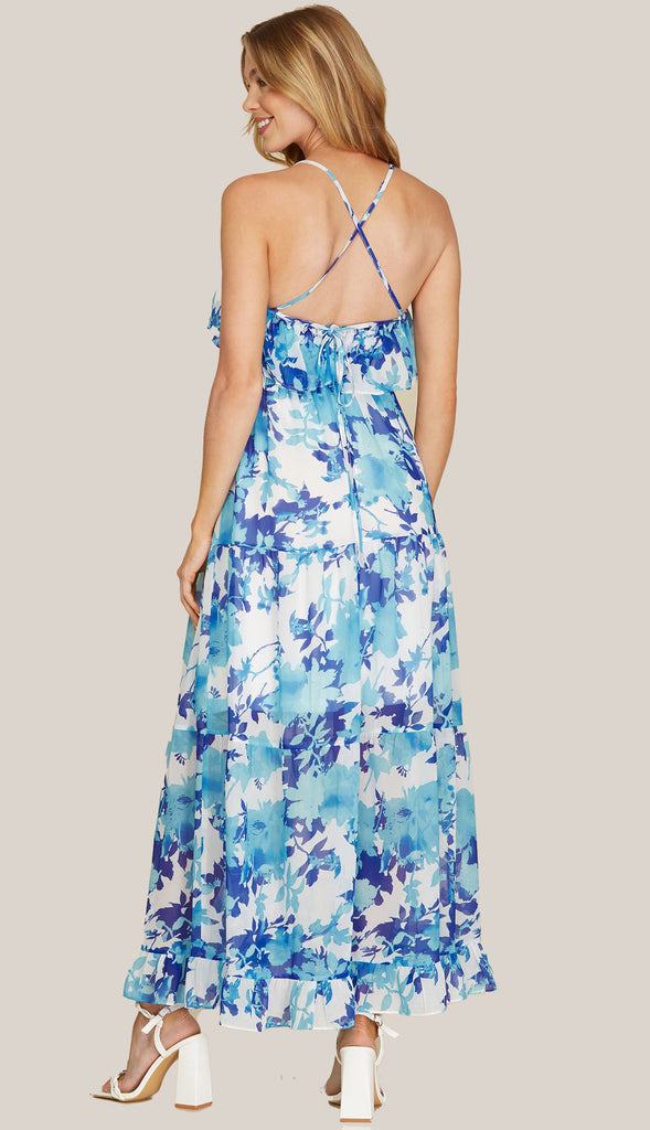 Ocean Breeze Floral Maxi Dress- Blue