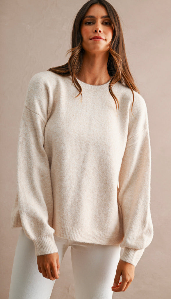 Three Bows Open Back Sweater- Oatmeal