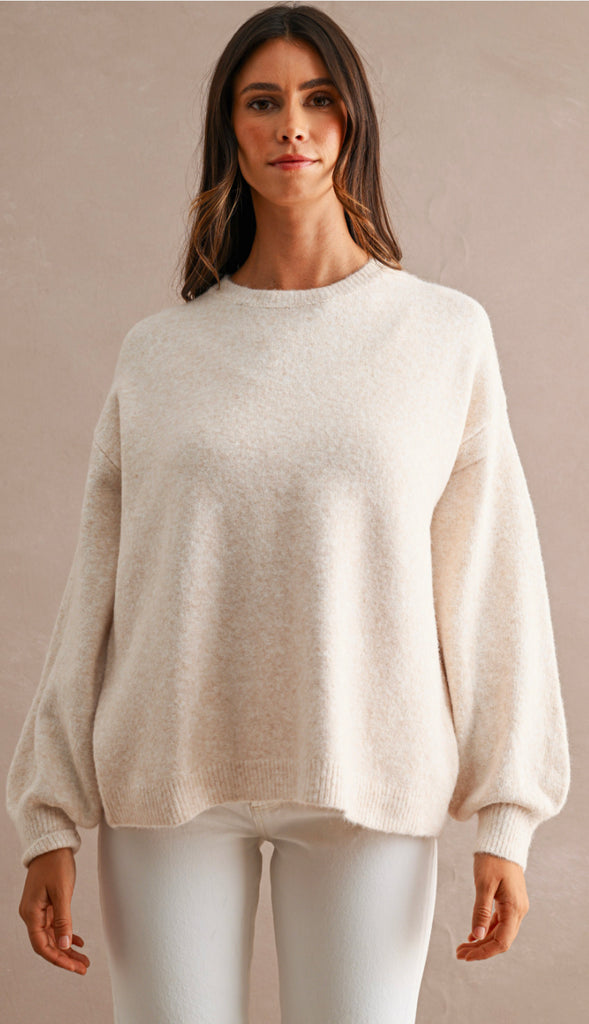 Three Bows Open Back Sweater- Oatmeal