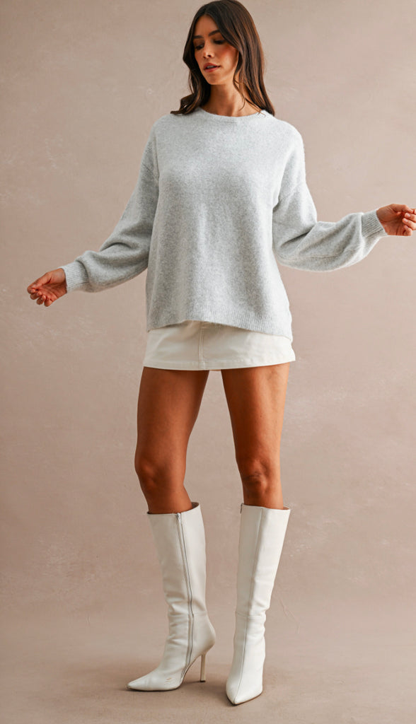Three Bows Open Back Sweater- Heather Grey
