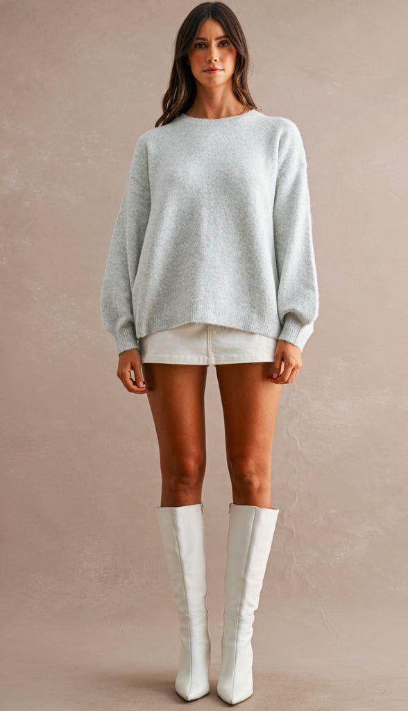 Three Bows Open Back Sweater- Heather Grey