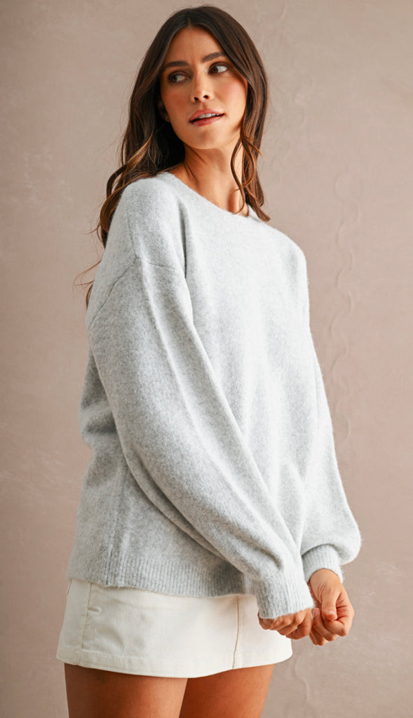 Three Bows Open Back Sweater- Heather Grey
