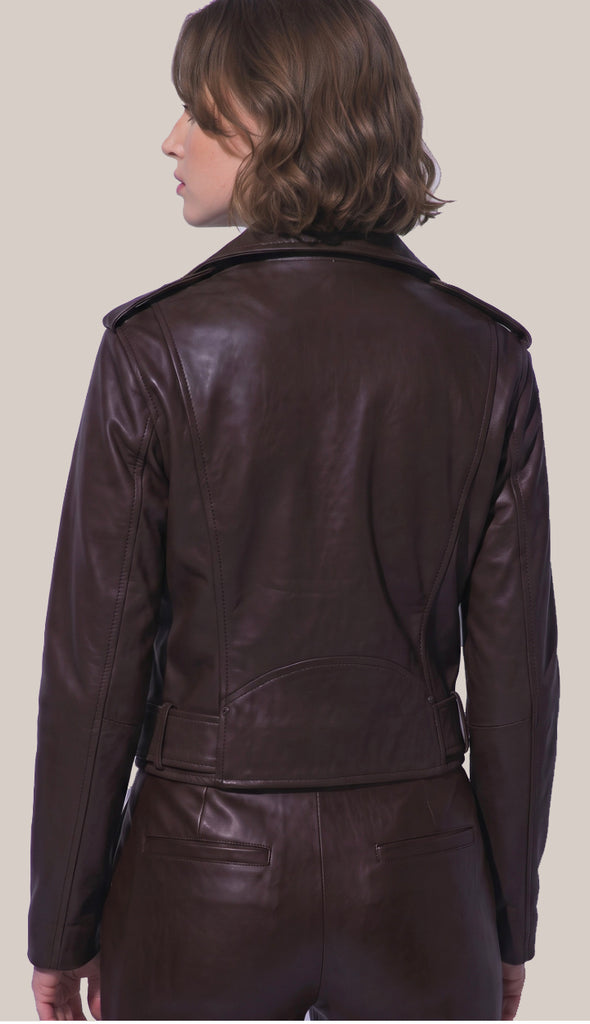 Callie Fitted Leather Jacket- Choco Brown