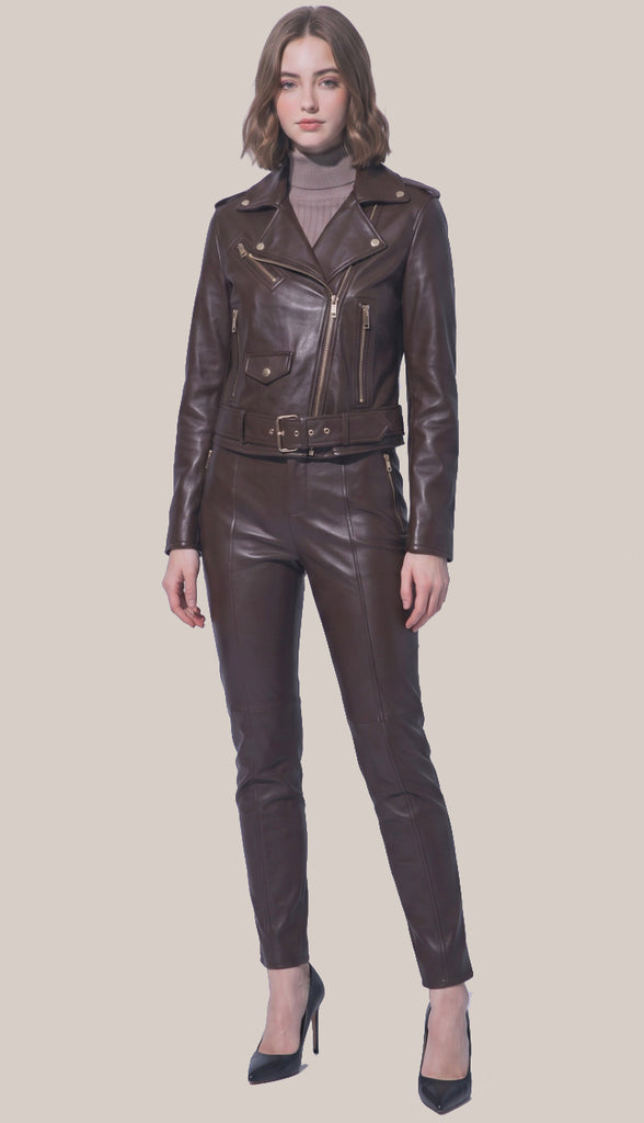 Callie Fitted Leather Jacket- Choco Brown
