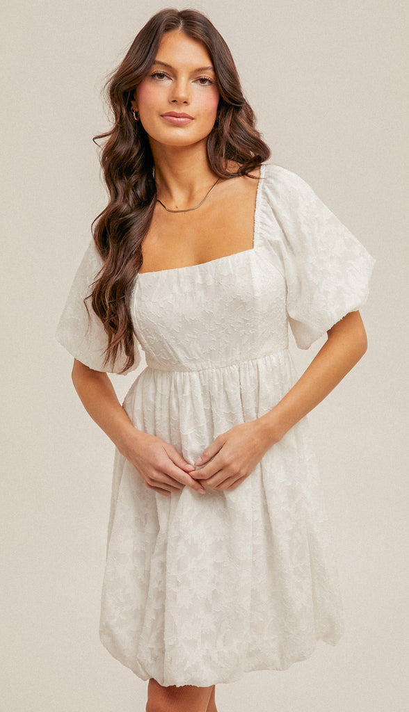 My Moment Square Neck Bubble Dress- White