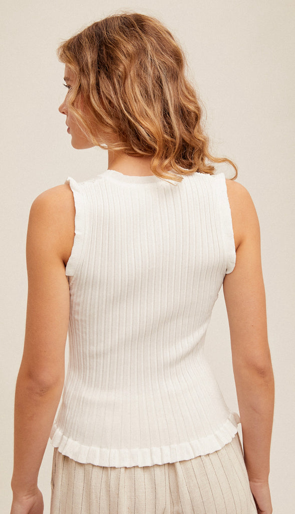 Ribbed Frill Tank- Off White