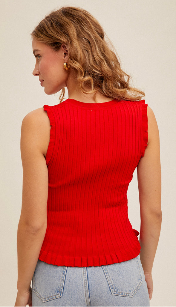 Ribbed Frill Tank- Tomato