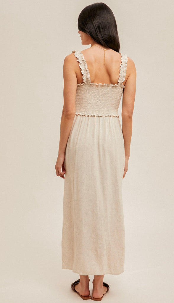 Cypress Smocked Button Front Midi Dress- Cactus Green
