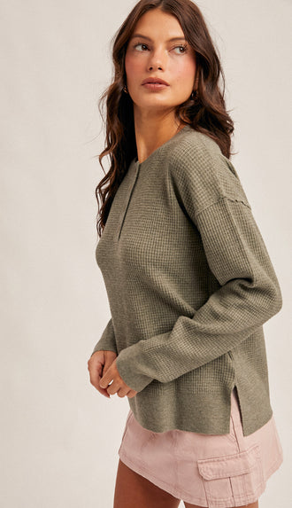 Klara Waffle Sweater Knit- Creamy Olive
