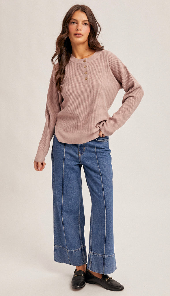 Klara Waffle Sweater Knit- Creamy Olive