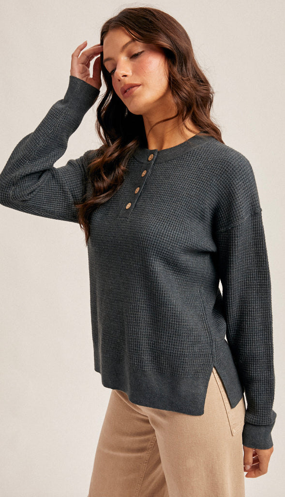 Klara Waffle Sweater Knit- Creamy Olive