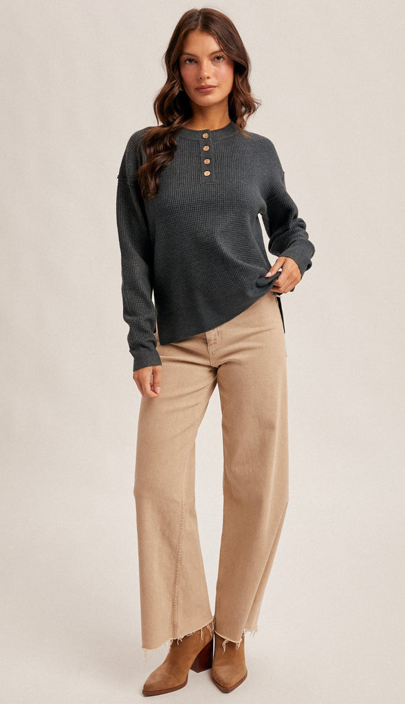 Klara Waffle Sweater Knit- Dark Teal