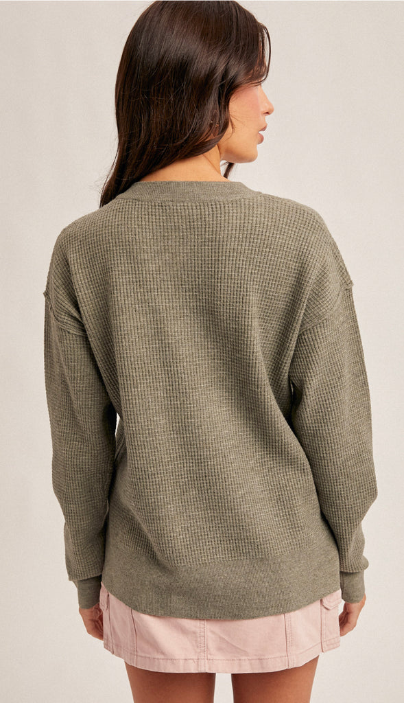 Klara Waffle Sweater Knit- Creamy Olive