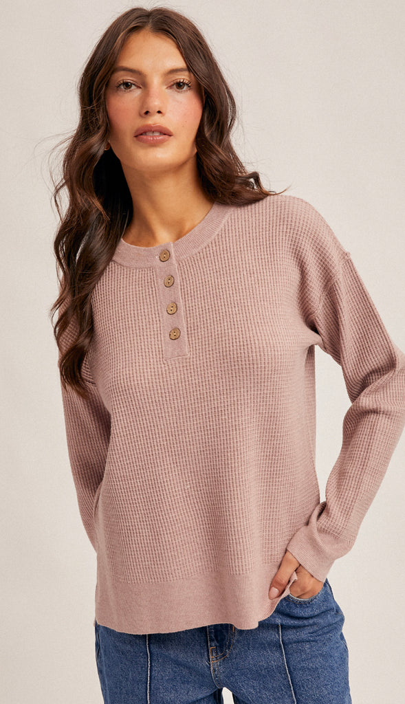 Klara Waffle Sweater Knit- Creamy Olive