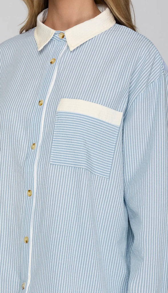 Colette Button Down Striped Shirt- Pink